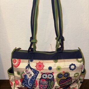 Paul Brent Triple Owl Canvas Tote Bag, Coastal Vibe or Surf N Sand NWT